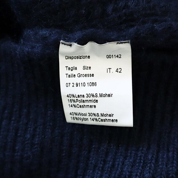 Piazza Sempione Navy Blue Cardigan Long Chunky Wool Mohair Cashmere Knit Size 42 - Picture 5 of 6